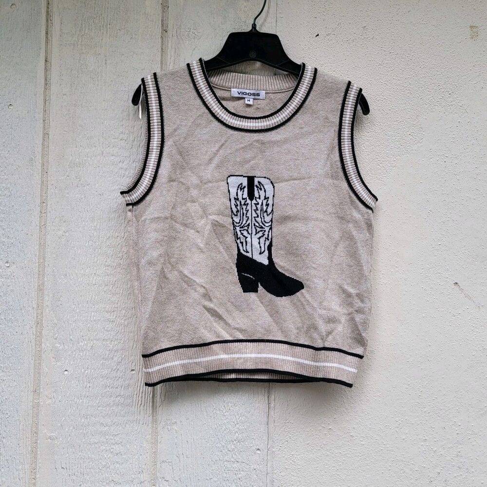 Vigoss Western boot graphic sweater vest sz M Rodeo